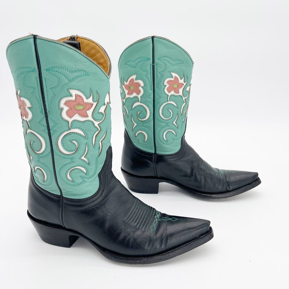 Old Gringo Women's 6 Turquoise Black Pee Wee Flower Inlay Short Cowgirl Boots
